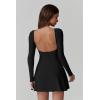 imageQINSEN Womens Open Back Tennis Dress Long Sleeve Built in Shorts Golf Athletic Dress with PocketsBlack