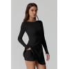 imageQINSEN Womens Open Back Tennis Dress Long Sleeve Built in Shorts Golf Athletic Dress with PocketsBlack