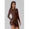 imageQINSEN Womens Open Back Tennis Dress Long Sleeve Built in Shorts Golf Athletic Dress with PocketsChestnut