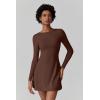 imageQINSEN Womens Open Back Tennis Dress Long Sleeve Built in Shorts Golf Athletic Dress with PocketsChestnut