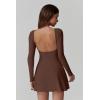 imageQINSEN Womens Open Back Tennis Dress Long Sleeve Built in Shorts Golf Athletic Dress with PocketsChestnut