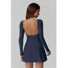 imageQINSEN Womens Open Back Tennis Dress Long Sleeve Built in Shorts Golf Athletic Dress with PocketsEstate Blue