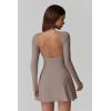 imageQINSEN Womens Open Back Tennis Dress Long Sleeve Built in Shorts Golf Athletic Dress with PocketsWarm Taupe