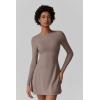 imageQINSEN Womens Open Back Tennis Dress Long Sleeve Built in Shorts Golf Athletic Dress with PocketsWarm Taupe