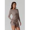 imageQINSEN Womens Open Back Tennis Dress Long Sleeve Built in Shorts Golf Athletic Dress with PocketsWarm Taupe