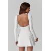 imageQINSEN Womens Open Back Tennis Dress Long Sleeve Built in Shorts Golf Athletic Dress with PocketsWhite