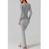imageQINSEN Womens Ribbed Knit Long Sleeve Scoop Neck Maxi Dress with Lace Details Bodycon DressDark Grey