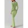 imageQINSEN Womens Ribbed Knit Long Sleeve Scoop Neck Maxi Dress with Lace Details Bodycon DressGreen