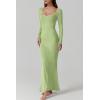 imageQINSEN Womens Ribbed Knit Long Sleeve Scoop Neck Maxi Dress with Lace Details Bodycon DressGreen