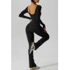 imageQINSEN Womens Sexy Open Back Long Sleeve Flared Bottom Pants Romper Bodycon Jumpsuit