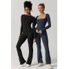 imageQINSEN Womens Sexy Open Back Long Sleeve Flared Bottom Pants Romper Bodycon Jumpsuit