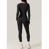 imageQINSEN Womens Sexy Square Neck Long Sleeve Full Length Leggings Bodycon Stretch JumpsuitBlack