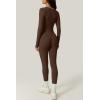 imageQINSEN Womens Sexy Square Neck Long Sleeve Full Length Leggings Bodycon Stretch JumpsuitBrown