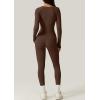 imageQINSEN Womens Sexy Square Neck Long Sleeve Full Length Leggings Bodycon Stretch JumpsuitBrown