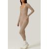 imageQINSEN Womens Sexy Square Neck Long Sleeve Full Length Leggings Bodycon Stretch JumpsuitCococa Cream