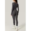 imageQINSEN Womens Sexy Square Neck Long Sleeve Full Length Leggings Bodycon Stretch JumpsuitLight Black