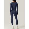 imageQINSEN Womens Sexy Square Neck Long Sleeve Full Length Leggings Bodycon Stretch JumpsuitNavy Blue