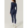 imageQINSEN Womens Sexy Square Neck Long Sleeve Full Length Leggings Bodycon Stretch JumpsuitNavy Blue