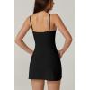imageQINSEN Womens Spaghetti Strap Tennis Dress with Shorts Workout Side Slit Active Golf DressesBlack
