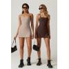 imageQINSEN Womens Spaghetti Strap Tennis Dress with Shorts Workout Side Slit Active Golf DressesBrown
