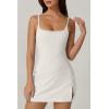 imageQINSEN Womens Spaghetti Strap Tennis Dress with Shorts Workout Side Slit Active Golf DressesWhite
