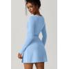 imageQINSEN Womens Square Neck Bodice Dress Long Sleeve Side Slit Flare Mini DressesAiry Blue