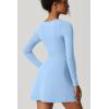imageQINSEN Womens Square Neck Bodice Dress Long Sleeve Side Slit Flare Mini DressesAiry Blue