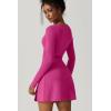 imageQINSEN Womens Square Neck Bodice Dress Long Sleeve Side Slit Flare Mini DressesAzalea