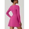 imageQINSEN Womens Square Neck Bodice Dress Long Sleeve Side Slit Flare Mini DressesAzalea