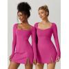 imageQINSEN Womens Square Neck Bodice Dress Long Sleeve Side Slit Flare Mini DressesAzalea