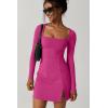 imageQINSEN Womens Square Neck Bodice Dress Long Sleeve Side Slit Flare Mini DressesAzalea