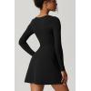imageQINSEN Womens Square Neck Bodice Dress Long Sleeve Side Slit Flare Mini DressesBlack