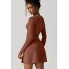 imageQINSEN Womens Square Neck Bodice Dress Long Sleeve Side Slit Flare Mini DressesCarob Brown