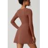 imageQINSEN Womens Square Neck Bodice Dress Long Sleeve Side Slit Flare Mini DressesCarob Brown