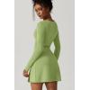 imageQINSEN Womens Square Neck Bodice Dress Long Sleeve Side Slit Flare Mini DressesLight Green
