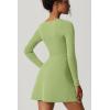 imageQINSEN Womens Square Neck Bodice Dress Long Sleeve Side Slit Flare Mini DressesLight Green