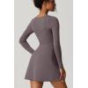 imageQINSEN Womens Square Neck Bodice Dress Long Sleeve Side Slit Flare Mini DressesTea Leaf