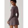 imageQINSEN Womens Square Neck Bodice Dress Long Sleeve Side Slit Flare Mini DressesTea Leaf