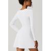 imageQINSEN Womens Square Neck Bodice Dress Long Sleeve Side Slit Flare Mini DressesWhite