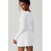 imageQINSEN Womens Square Neck Bodice Dress Long Sleeve Side Slit Flare Mini DressesWhite