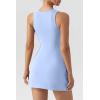 imageQINSEN Womens Square Neck Bodice Dress Sleeveless Tank Top Stretch Flare Mini DressesAiry Blue