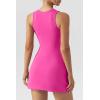 imageQINSEN Womens Square Neck Bodice Dress Sleeveless Tank Top Stretch Flare Mini DressesAzalea Pink
