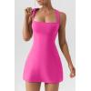 imageQINSEN Womens Square Neck Bodice Dress Sleeveless Tank Top Stretch Flare Mini DressesAzalea Pink