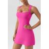 imageQINSEN Womens Square Neck Bodice Dress Sleeveless Tank Top Stretch Flare Mini DressesAzalea Pink