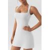 imageQINSEN Womens Square Neck Bodice Dress Sleeveless Tank Top Stretch Flare Mini DressesBeigewhite