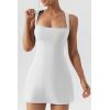 imageQINSEN Womens Square Neck Bodice Dress Sleeveless Tank Top Stretch Flare Mini DressesBeigewhite