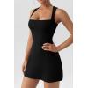 imageQINSEN Womens Square Neck Bodice Dress Sleeveless Tank Top Stretch Flare Mini DressesBlack