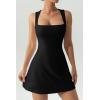 imageQINSEN Womens Square Neck Bodice Dress Sleeveless Tank Top Stretch Flare Mini DressesBlack