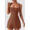 imageQINSEN Womens Square Neck Bodice Dress Sleeveless Tank Top Stretch Flare Mini DressesCarob Brown