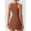 imageQINSEN Womens Square Neck Bodice Dress Sleeveless Tank Top Stretch Flare Mini DressesCarob Brown